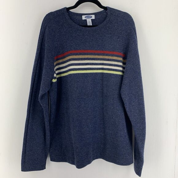 Vintage Old Navy Mens XL Crewneck Pullover Wool Blend Sweater Stripes Preppy Y2K - Picture 1 of 8